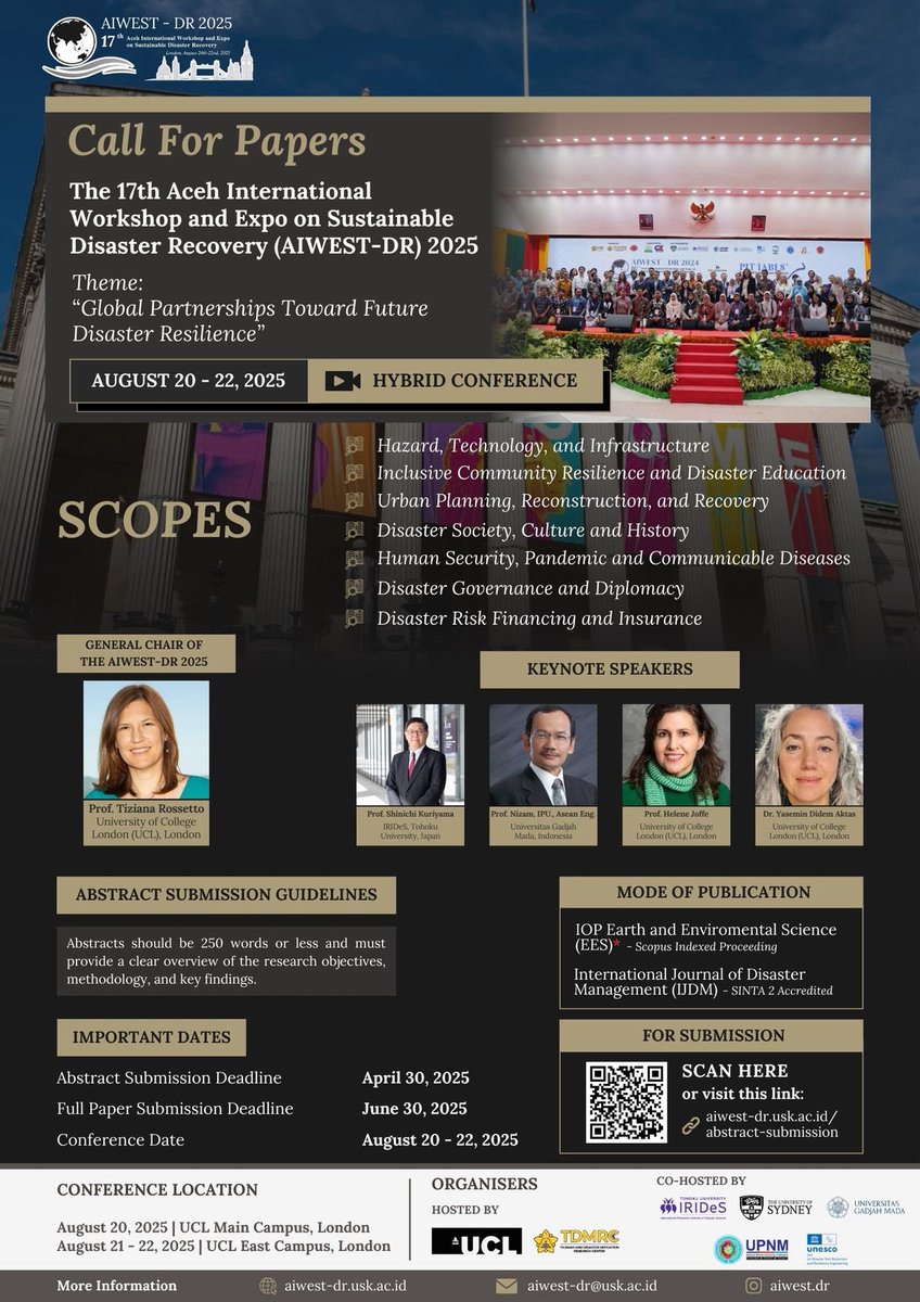 Call for ABSTRACTS

The 17th AIWEST-DR 2025

“Global Partnerships Towards Future Resilience”

(London August 20-22, 2025)

Website of the 17th AIWEST-DR: aiwest-dr.usk.ac.id

Submit your abstracts to:

aiwest-dr.usk.ac.id/abstract-submi…