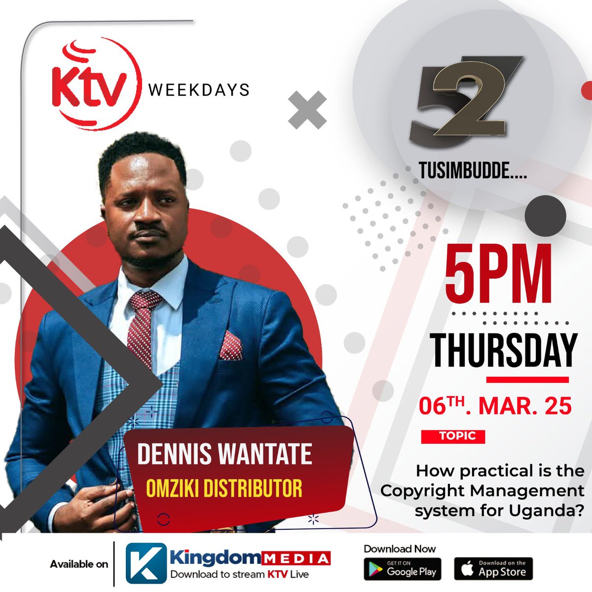 omzikidigital's tweet photo. How practical is the copyright management system in Uganda?
Let’s break it down!
Join @wantatedennis as he goes live on KTV to discuss the future of copyright and music rights management in Uganda.
📺 Don’t miss out!
#Omziki #CopyrightUG https://t.co/tPkS4ZucZa