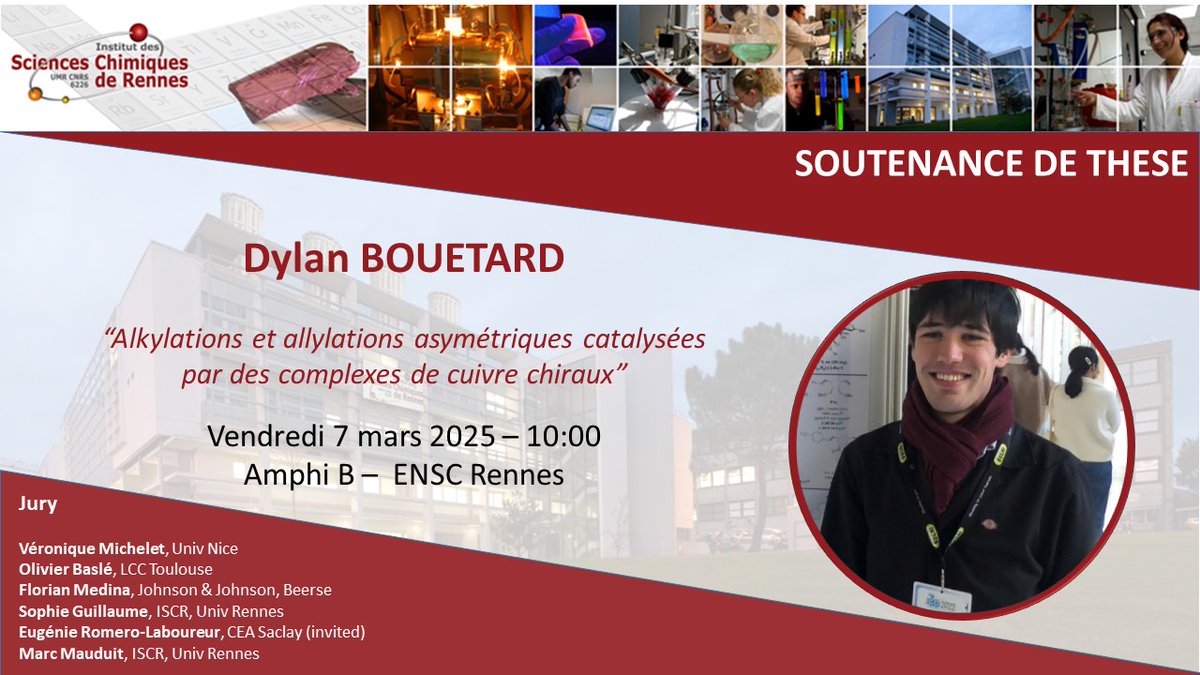 ISCR (@chimie_iscr) on Twitter photo 🧑🎓Dylan Bouetard #ISCR présentera ses travaux de thèse 📅vendredi 7 mars 2025 à ⏱️10:00 - Amphi B, à l'<a href="/ENSCR/">ENSCR</a>
➡️openagenda.com/institut-des-s…
<a href="/CNRSchimie/">CNRS Chimie</a> <a href="/CNRS_dr17/">CNRS Bretagne et Pays de la Loire</a> <a href="/RennesUniv/">Université de Rennes</a> <a href="/INSA_Rennes/">INSA Rennes</a> 🧑🎓Dylan Bouetard #ISCR présentera ses travaux de thèse 📅vendredi 7 mars 2025 à ⏱️10:00 - Amphi B, à l'<a href="/ENSCR/">ENSCR</a>
➡️openagenda.com/institut-des-s…
<a href="/CNRSchimie/">CNRS Chimie</a> <a href="/CNRS_dr17/">CNRS Bretagne et Pays de la Loire</a> <a href="/RennesUniv/">Université de Rennes</a> <a href="/INSA_Rennes/">INSA Rennes</a>