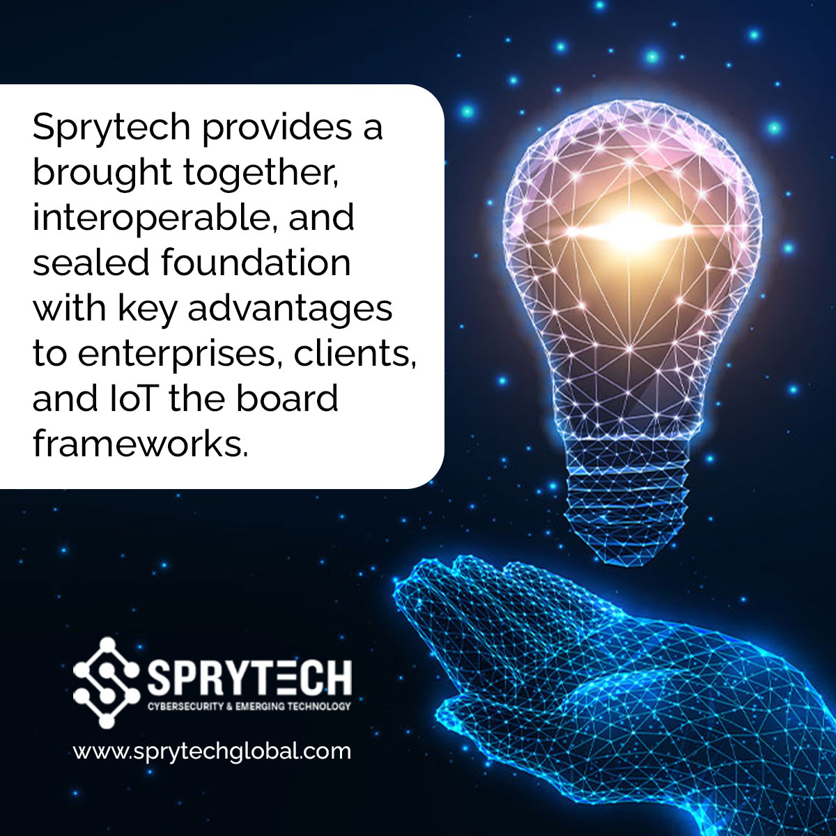 SprytechL's tweet photo. Sprytech offers a unified, interoperable, and secure foundation for enterprises, clients, and IoT management systems. 

#Sprytech #IoTManagement #TechSolutions #FutureOfTech #ConnectedSystems #SecurityMatters #TechInnovation https://t.co/b1K0mJYEPD