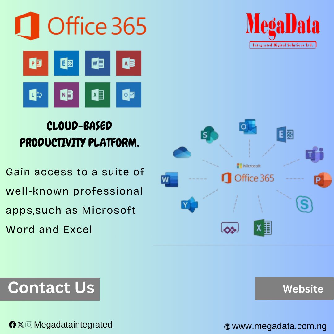 DigitalMegadata's tweet image. Office 365 is a cloud-based productivity suite that offers a range of applications and services to help individuals, and organizations achieve their goals.

#MegaData
#SoulutionThatWork
#Microsoft
#Office365
#ITSolutionsProvider