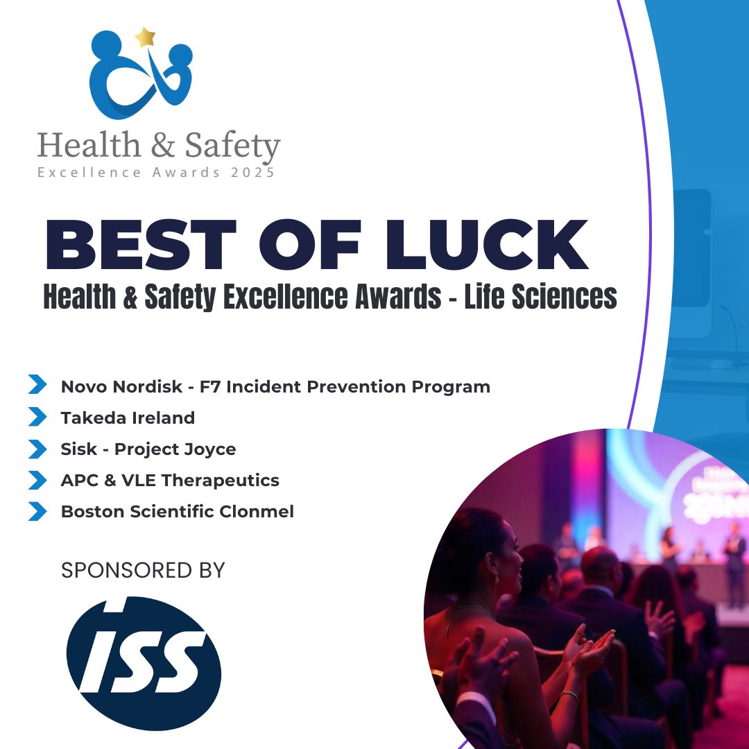 The team at ISS Ireland Ltd congratulates all the finalists of Health and Safety Excellence - Life Science! 🎉 

They’re thrilled to celebrate with the industry’s best on April 17, 2025 at Crowne Plaza Hotel, Santry. 🏆✨

#HSAwardsIRL