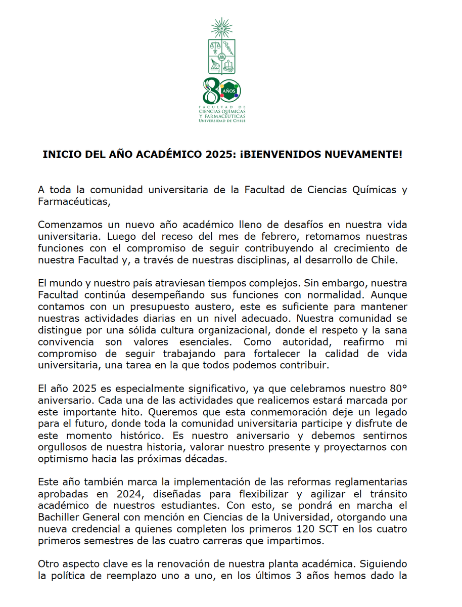 faciqyf's tweet photo. Inicio del año académico 2025: ¡Bienvenidos Nuevamente!

https://t.co/QW3ISTRfhq 

@faciqyf
@uchile
#80añosFaCiQyF https://t.co/jOYhamPW1s