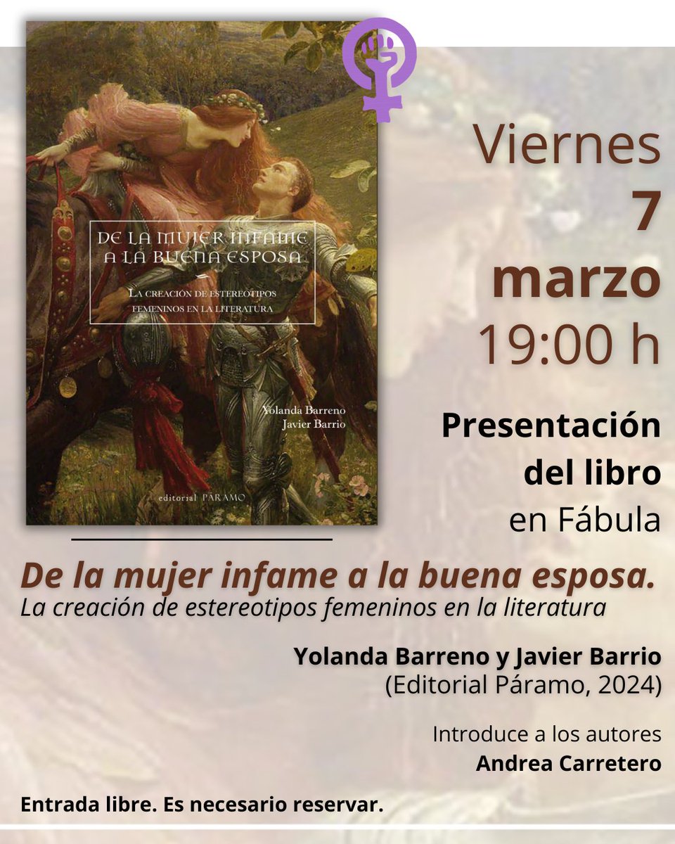 Librería & Atelier Fábula (@fabulalibreria) on Twitter photo Dentro de las conmemoraciones del 8M, presentamos "De la mujer infame a la buena esposa" (Ed. Páramo, 2024).
📆Viernes 7 Marzo.
⏰19h.
📍Atelier de Fábula
<a href="/EditorialParamo/">Editorial Páramo</a> Dentro de las conmemoraciones del 8M, presentamos "De la mujer infame a la buena esposa" (Ed. Páramo, 2024).
📆Viernes 7 Marzo.
⏰19h.
📍Atelier de Fábula
<a href="/EditorialParamo/">Editorial Páramo</a>