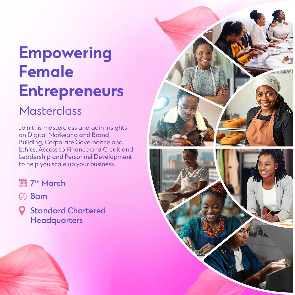 TheLittleCowCo's tweet image. Happy #IWD2025! Join an Empowering Female Entrepreneurs masterclass! Gain insights on digital marketing, finance, leadership...
📅 Friday, 7th March 2025
📍 Standard Chartered HQ
⏰ 8:00 AM – 12:00 PM
Register by 6th March, 5 PM 👉 bit.ly/4ioZpU5
Inquiries: 054 012 8005