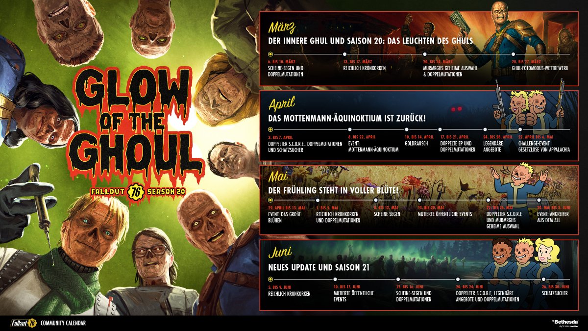 📅 Der neueste #Fallout76 Community Kalender ist da!

🌼 Und was ist das... ein neues saisonales Ereignis? "Das große Blühen" findet das erste Mal am 29. April statt.