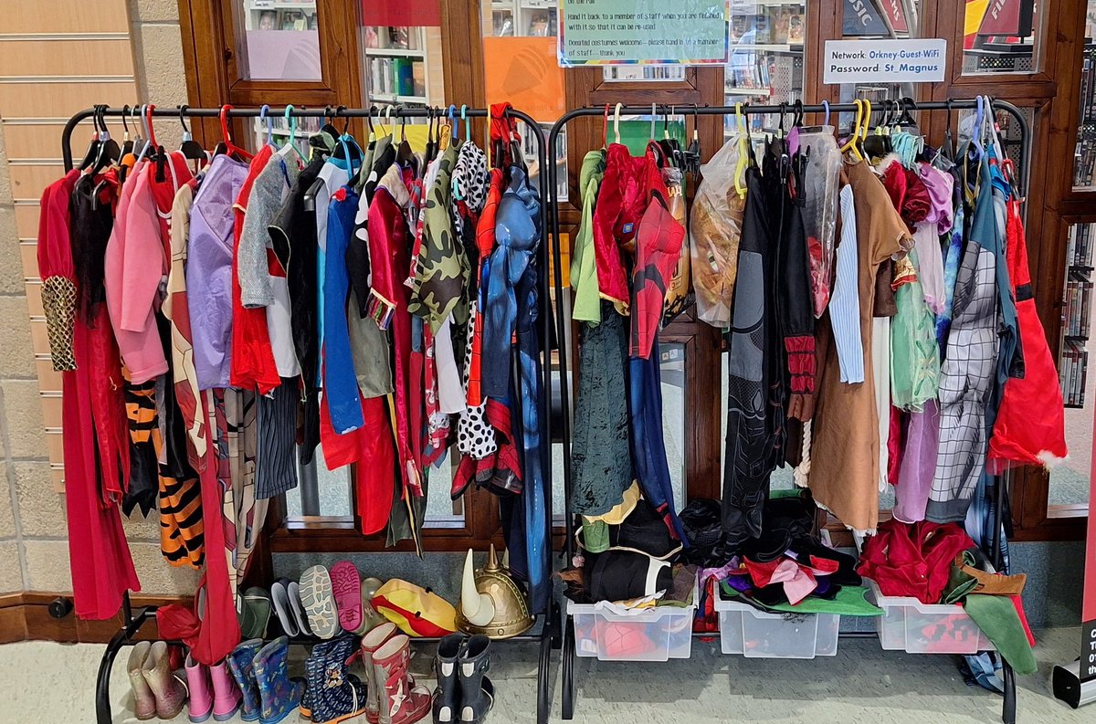 It's #WorldBookDay tomorrow (Thursday 6th March) so don't forget that if you need any last minute dressing up clothes we've loads on the rails at Orkney Library and they're all FREE. Just take what you need and returning whenever you want. 📚

#LoveLibraries