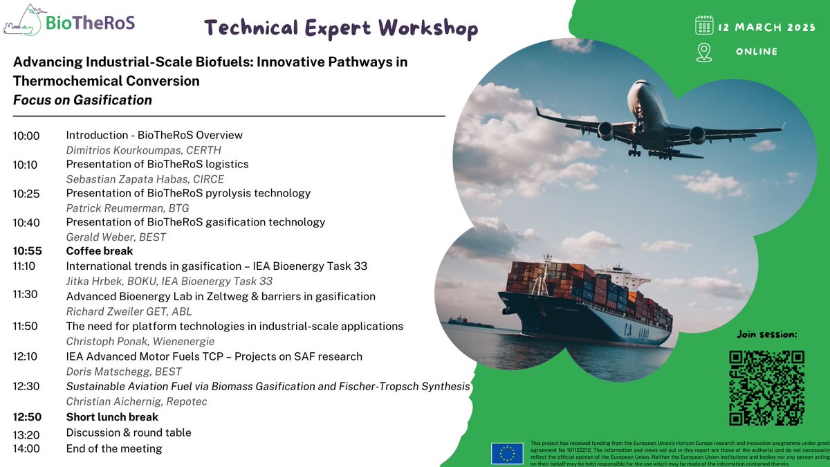 ✈️ Join us at the 3rd #BioTheRoS Workshop on Industrial-Scale Biofuels! 🌱

This workshop dives deep into thermochemical conversion—with a special focus on gasification—and its role in the global transition to sustainable energy.

biotheros.eu/en/events-news…