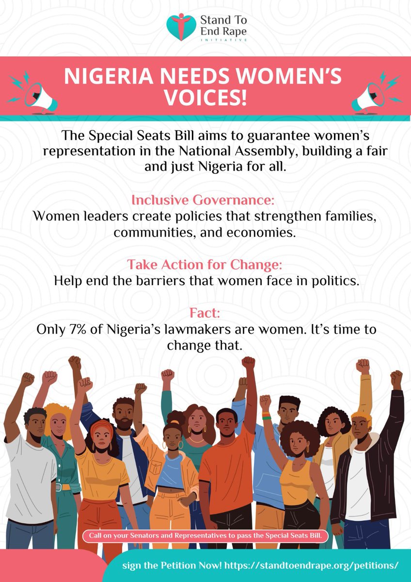 S.T.E.R Initiative (@standtoendrape) on Twitter photo 4/ Did you know? Women represent only 4.7% of the House of Representatives. 2.7% in the Senate. These aren't just statistics. 
They are LIVES. Silenced. Overlooked. INTERRUPTED.
#PassTheSpecialSeatsBill 4/ Did you know? Women represent only 4.7% of the House of Representatives. 2.7% in the Senate. These aren't just statistics. 
They are LIVES. Silenced. Overlooked. INTERRUPTED.
#PassTheSpecialSeatsBill