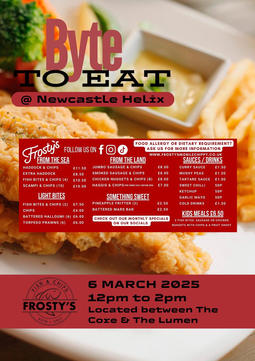 The Lumen, Newcastle Helix (@lumennewcastle) on Twitter photo We’re REELY excited to have Frosty’s Fish 'n Chips @BytetoEat <a href="/newcastlehelix/">Newcastle Helix</a> tomorrow! It's gonna be off the scale delicious! Don’t flake out—come get your lunchtime fix!
#LunchSorted #HookedOnFlavour #FryMeToTheMoon #Thursdayvibes We’re REELY excited to have Frosty’s Fish 'n Chips @BytetoEat <a href="/newcastlehelix/">Newcastle Helix</a> tomorrow! It's gonna be off the scale delicious! Don’t flake out—come get your lunchtime fix!
#LunchSorted #HookedOnFlavour #FryMeToTheMoon #Thursdayvibes