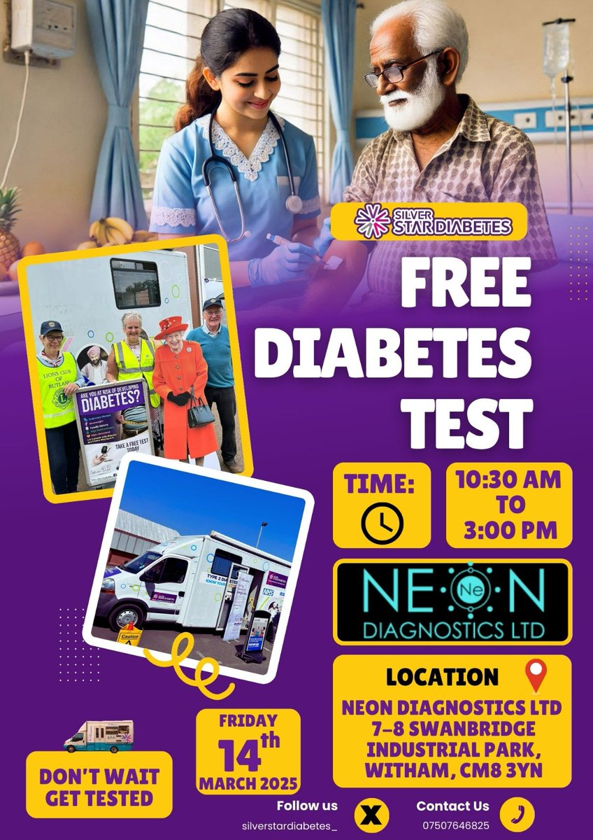 WIWupdate's tweet image. #FreeDiabetesTests - We were delighted to learn that one of Witham's industrial estate businesses  - @NeonDiagnostics - is offering FREE Diabetes tests on Friday, 14th March 2025 from 10.30am - 3.00pm at their premises in Witham, Essex (details in poster).
@BW_Times @essexlive
