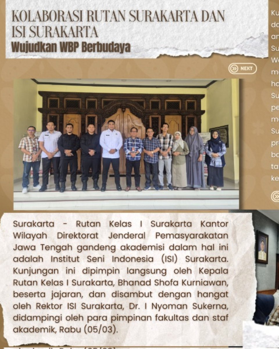 rutansurakarta1's tweet photo. Kolaborasi Rutan Surakarta dan ISI SURAKARTA Wujudkan WBP Berbudaya
#ISIsolo
#rutansurakarta
#berbudaya https://t.co/y2JRLvISou