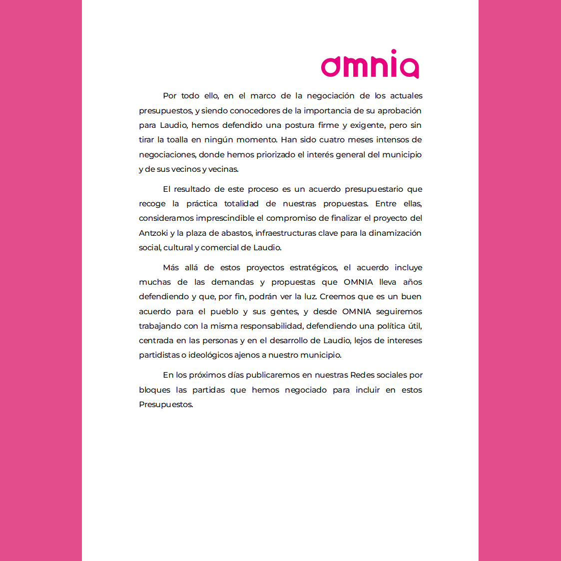 iniciativaomnia's tweet photo. RUEDA DE PRENSA 
OMNIA acuerda unos Presupuestos para Laudio después de conseguir incluir partidas que benefician a los vecinos y vecinas. https://t.co/WvthOt5ILS