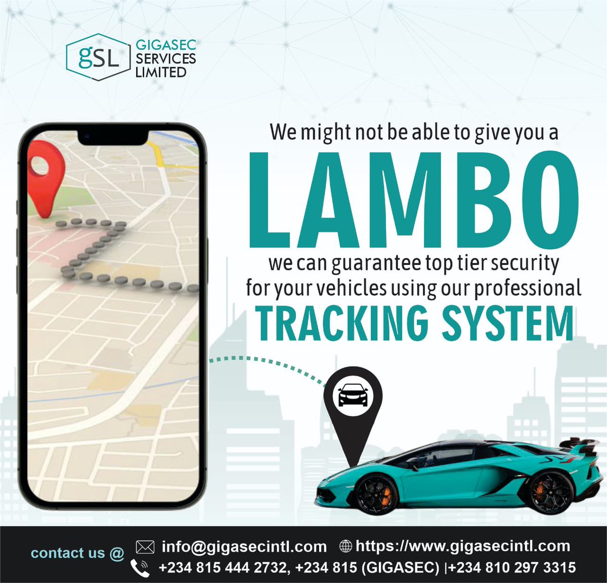 Gigasecintl's tweet image. Beyond basic GPS: Pro tracking offers geofencing, speed alerts, unauthorizd movement and even engine diagnostics. Take control of your vehicle’s safety and get full glimpse of your vehicle&apos;s health. 
Contact us info@gigasecintl.com
#LAMBORGHINISLOT 
#Lambo
#TrackingServices