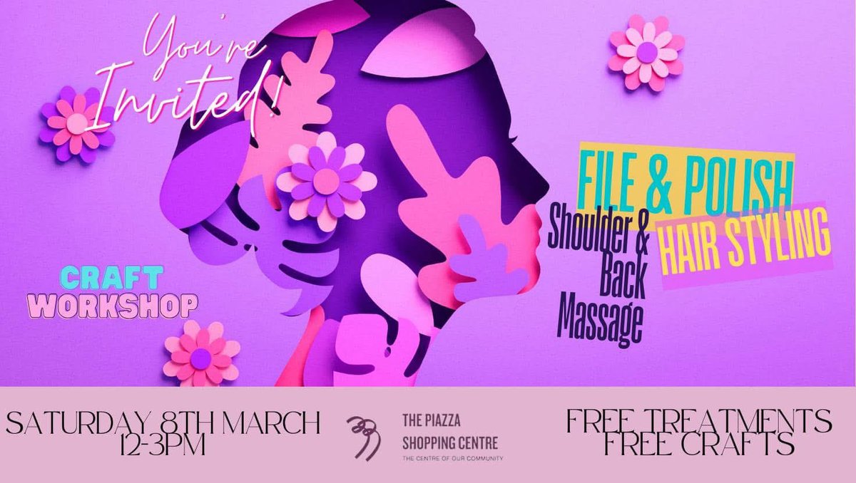 We have a FREE pamper zone for you wonderful women out there this Saturday to celebrate #internationalwomensday. We have lots of lovely treatments for the ladies and while you’re being treated, some creative crafting for the kids. 12-3pm at the top of the stairs next to Subway
