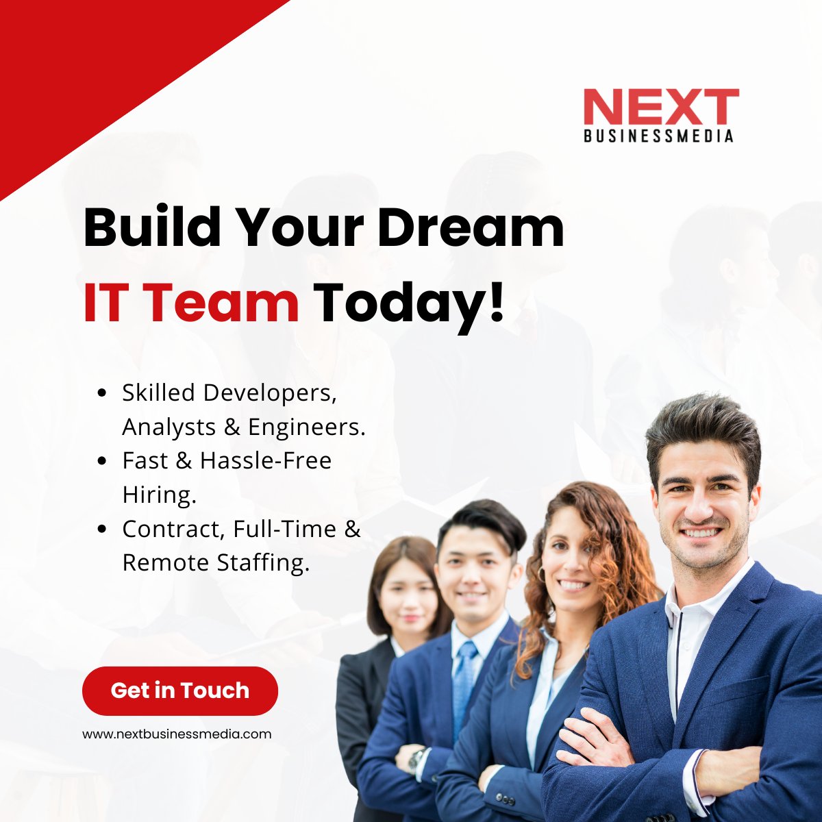 🚀 Supercharge Your Business with the Best IT Talent! 💻

Looking for top-tier developers, analysts, and engineers? We’ve got the perfect match for your team! ✅
📞 Get in touch now! 
🌐 www.nextbusiness media.com

Contact us On: +91-1204640491

#nextbusinessmedia