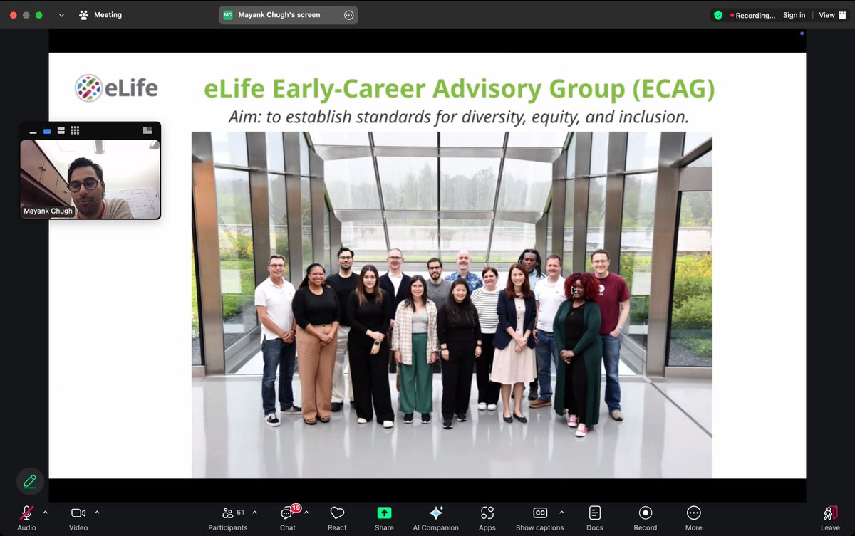 eLifeCommunity's tweet photo. 2/ Dine Roseline Dzekem (@DzekemDine) introduced the work of eLife's Global South Committee and for an overview of our Early-Career Advisory Group, we heard from members Laura K.M. Han (@Laurakimmae), @mayank_mchugh, @charlotte_ayima and Diana López. https://t.co/K9XG93iSs6
