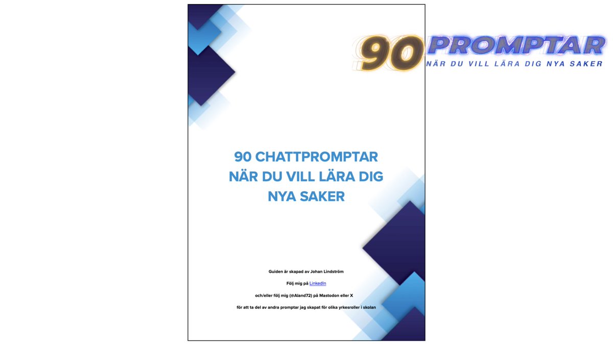 Del 2 i min serie om promptar för alla som jobbar i skolans värld handlar om promptar när du vill lära dig något nytt! 90 promptar totalt och en pdf som du kan ladda ner (längst ner i länken) som innehåller all text och alla promptar.

jlsu.se/ai/lardig/