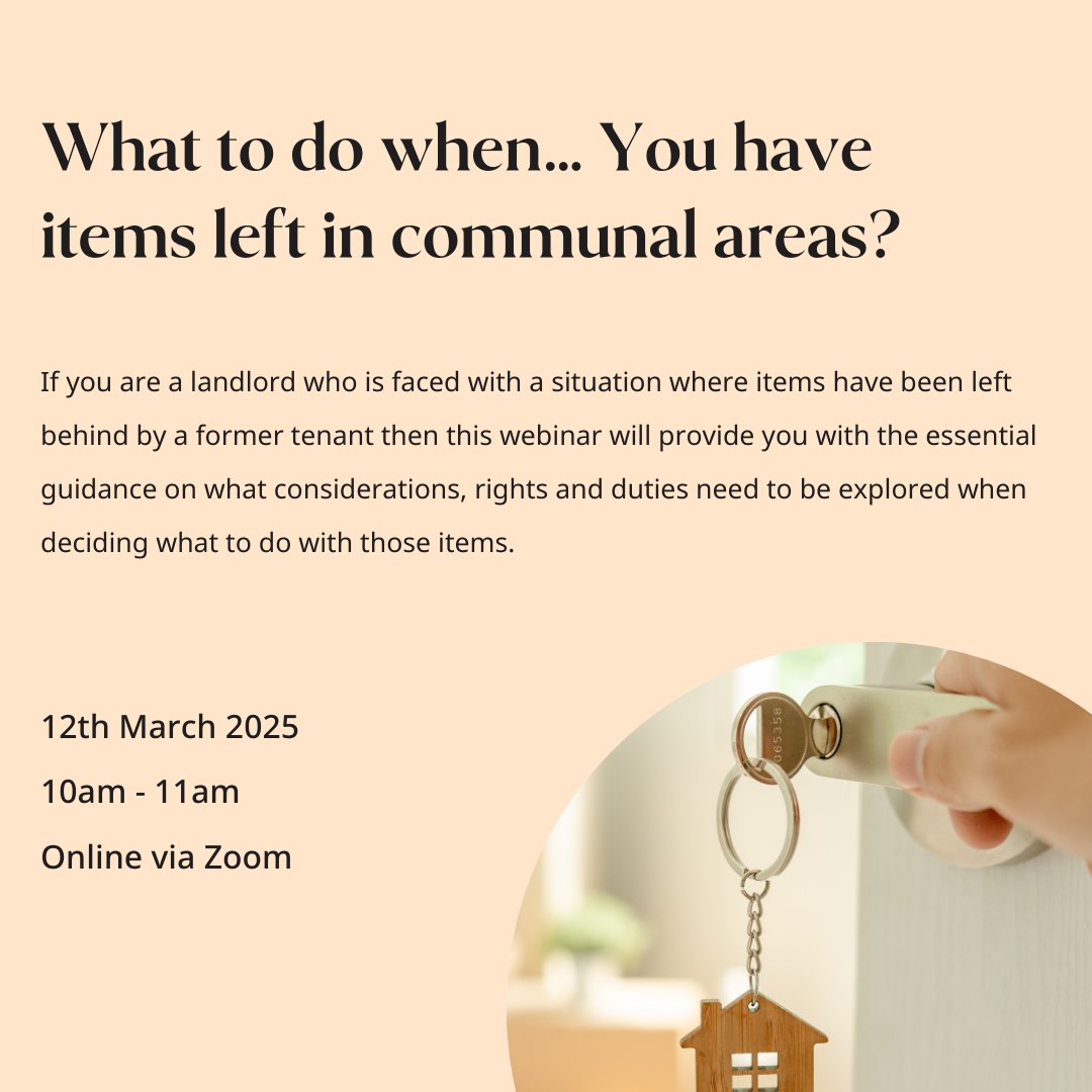 🏠Don't miss our webinar on handling tenants left items. Get expert guidance on your rights and duties before taking action.

📅 12th March 2025
🕚 10am - 11am

Secure your spot here~ow.ly/rRNg50V2NmA

#HousingandRegeneration #Antisocialbehaivour #SocialHousing