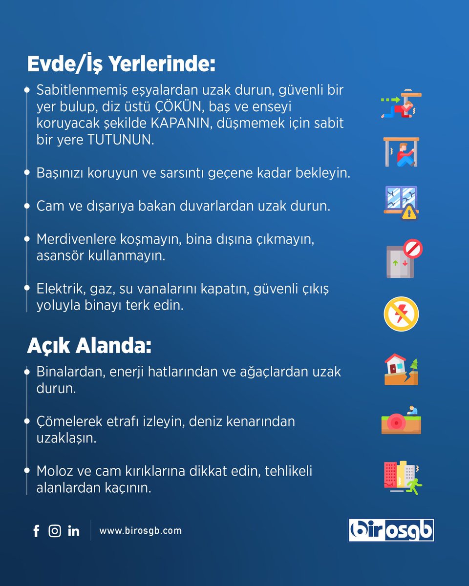 BirOSGB's tweet photo. Depremler, ne zaman ve nerede olacağını önceden bilemediğimiz doğal afetlerdir. Bilinçli ve hazırlıklı olmak deprem risklerini azaltmanın en önemli yoludur.

Deprem bir doğa olayıdır, afete dönüşmesini engellemek bizim elimizde! 

#birosgb #depremhaftası #işgüvenliği https://t.co/PMETWbmd3s