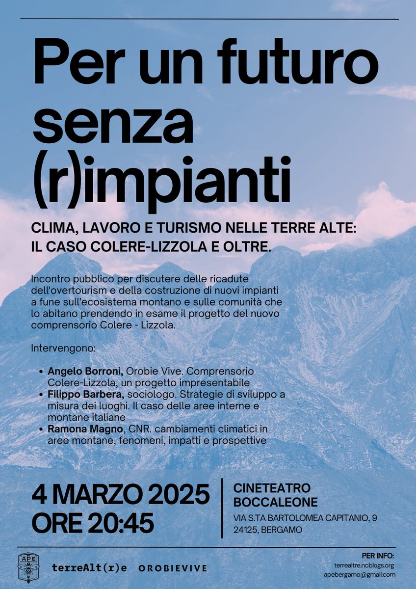 Droughtcentral's tweet image. Interessante incontro con la popolazione di Bergamo per discutere sulle implicazioni ambientali e socio-economiche della costruzione di un nuovo #ImpiantoSciistico ⛷️ nel comprensorio Colere-Lizzola (Alpi Orobie) visti gli impatti dei #CambiamentiClimatici in #AmbienteMontano