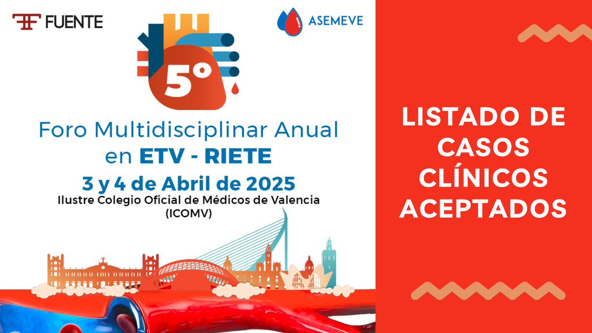 Ya puedes consultar el listado de casos clínicos aceptados AL #5ForoETV-RIETE de la <a href="/asemeve/">ASEMEVE</a> 

🔗 Accede aquí: shmedical.es/5-foro-etv/

¡Gracias a todos y todas por participar! #ForoETV #