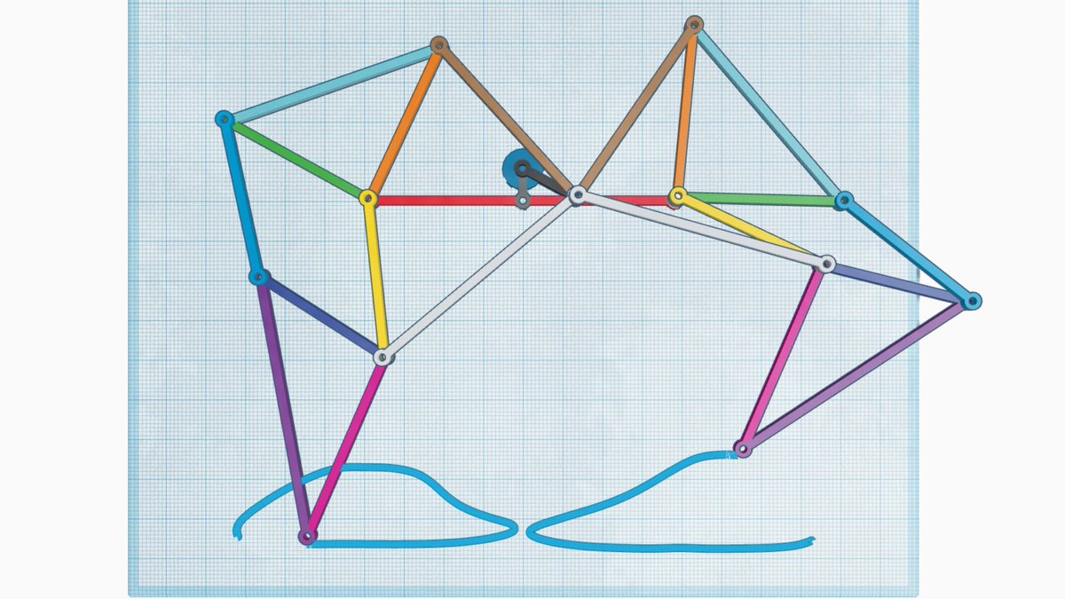 ZDP189's tweet photo. Jansen's Linkage, accurately modelled and simulated in @tinkercad. With references and teaching notes / class questions.
https://t.co/xXexEsceME #Strandbeest #TheoJansen https://t.co/k99qavGJwi