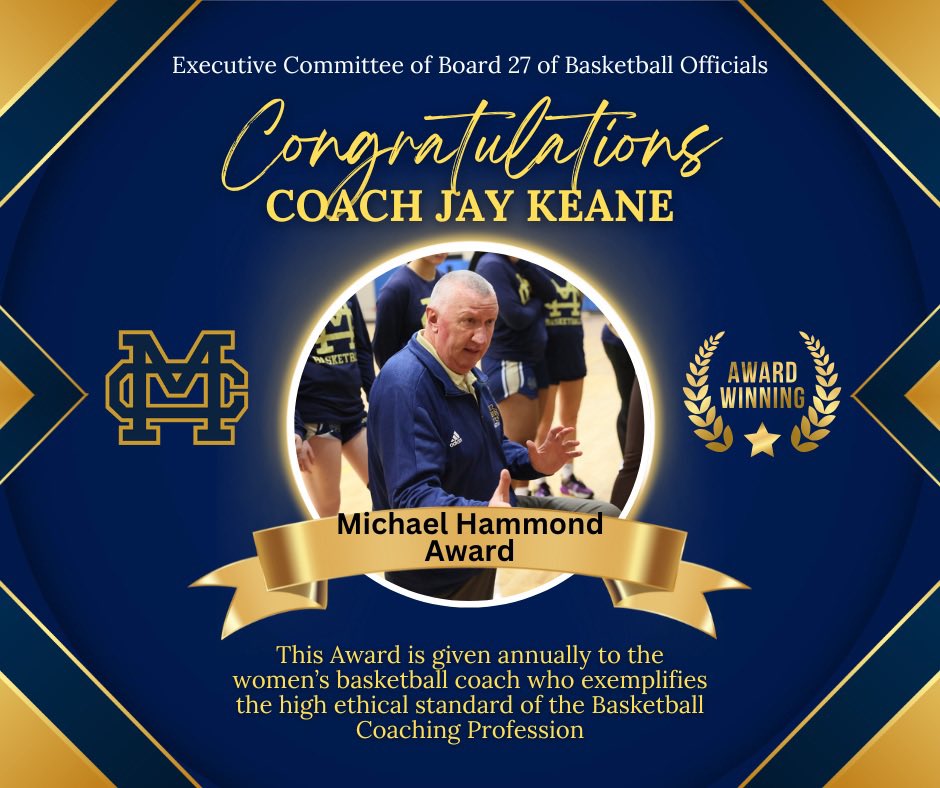 MCathletics1's tweet photo. Congratulations to @maldencatholic @MIAA033 Division I @mcgirlshoop Coach Keane on his selection as the 2025 Michael Hammond Award presented by the Executive Committee of Basketball Officials for coaching excellence!  #plusultra https://t.co/Lg64ypCT2M