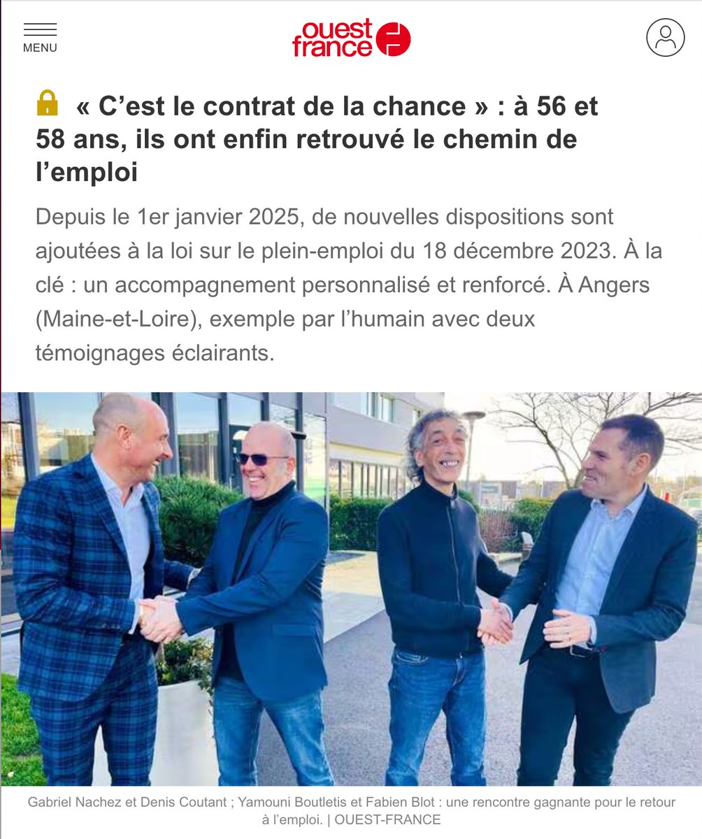 France Travail (@francetravail) on Twitter photo Des belles histoires de retour à l'emploi, il y en a chaque jour grâce à France Travail ! ✨
Accompagnés par France Travail, Denis et Yamouni ont signé un CDI au @Novotel d’<a href="/Angers/">Ville d'Angers</a>, une illustration v/<a href="/OuestFrance/">Ouest-France</a> du travail quotidien de nos conseillers : ouest-france.fr/economie/emplo… Des belles histoires de retour à l'emploi, il y en a chaque jour grâce à France Travail ! ✨
Accompagnés par France Travail, Denis et Yamouni ont signé un CDI au @Novotel d’<a href="/Angers/">Ville d'Angers</a>, une illustration v/<a href="/OuestFrance/">Ouest-France</a> du travail quotidien de nos conseillers : ouest-france.fr/economie/emplo…