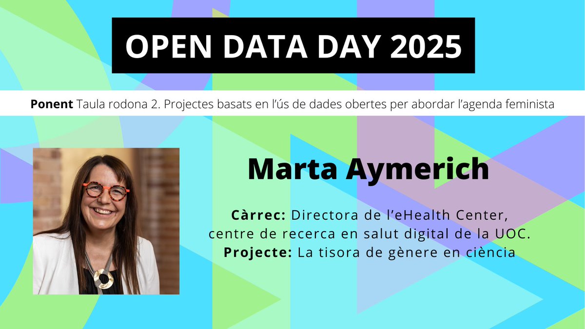 Iopendatabcn (@iopendatabcn) on Twitter photo La Directora de l’eHealth Center <a href="/eHealthUOC/">eHealth Center UOC</a> centre de recerca en salut digital de la UOC, <a href="/MartaAymerich/">Marta Aymerich</a> ens presenta “La tisora de gènere en ciència” a l’#OpenDataDay 2025 dema dijous a les 17:30 a Ca l’Alier. No hi faltis! bit.ly/NotODD25 La Directora de l’eHealth Center <a href="/eHealthUOC/">eHealth Center UOC</a> centre de recerca en salut digital de la UOC, <a href="/MartaAymerich/">Marta Aymerich</a> ens presenta “La tisora de gènere en ciència” a l’#OpenDataDay 2025 dema dijous a les 17:30 a Ca l’Alier. No hi faltis! bit.ly/NotODD25