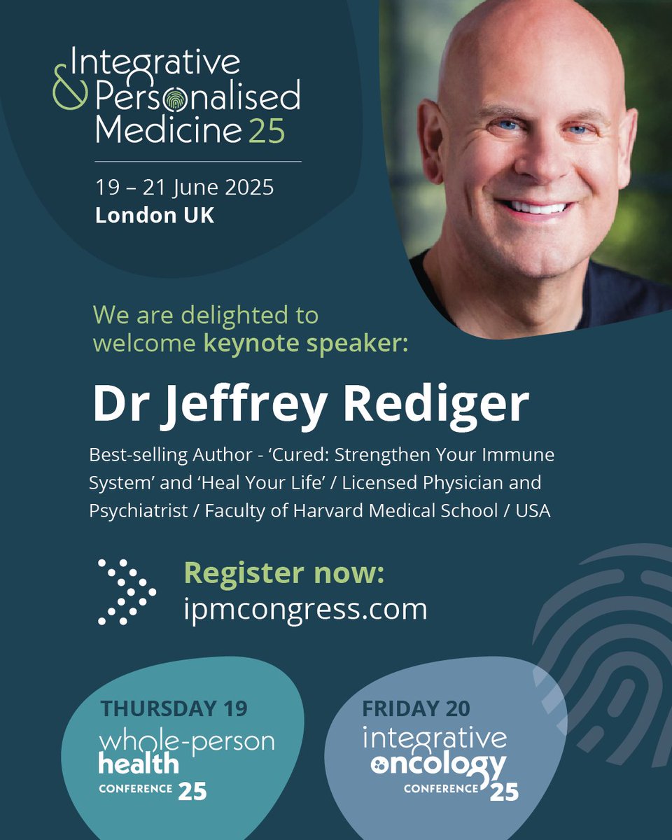 It is an honour to welcome @jeffery_rediger, Best-selling Author, Physician &amp; Psychiatrist and Lecturer in Psychiatry at Harvard Medical School to present at the #ipmcongress in June Register online today for early bird rates: bit.ly/ipmcongress #jeffreyrediger