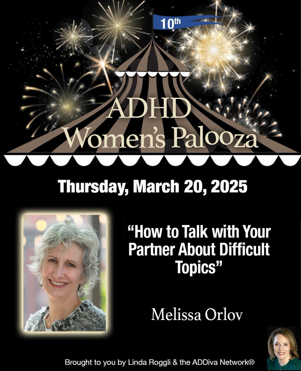 msorlov's tweet photo. ADHD Women's Palooza. March 17-22, 2025
34 EXPERTS ONLINE FREE The world’s top ADHD experts talk specifically about women’s issues.
ADHD IS different for women- Research: ADHD ‘impairs’ women more than men.
#adhdpalooza #adhdwomen #adhdpinkticket #ADDiva
https://t.co/e1NqffZz7h https://t.co/wBxIX8rZcK