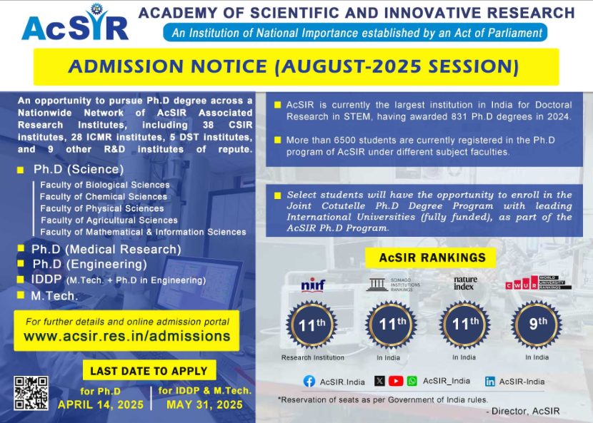 ccmb_csir's tweet photo. Our PhD call is open now for the Aug 2025 batch. These are the steps to follow:
1. Register on the AcSIR portal: https://t.co/RWB6TSlhOA and select CSIR-CCMB as one of the options.
2. Apply on the CCMB portal: https://t.co/lJ4rMMI83M https://t.co/lNX3xq7UYK