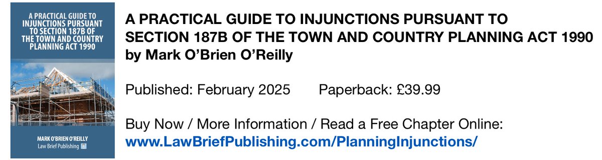 FTB_law's tweet photo. Pleased to note the publication by @markobrien747
of new book ‘A Practical Guide to Injunctions Pursuant to Section 187B of the Town and Country Planning Act 1990’. More details including a discount code and details of launch event here: https://t.co/EgzHuwhfqI https://t.co/YxGXUS3pBF