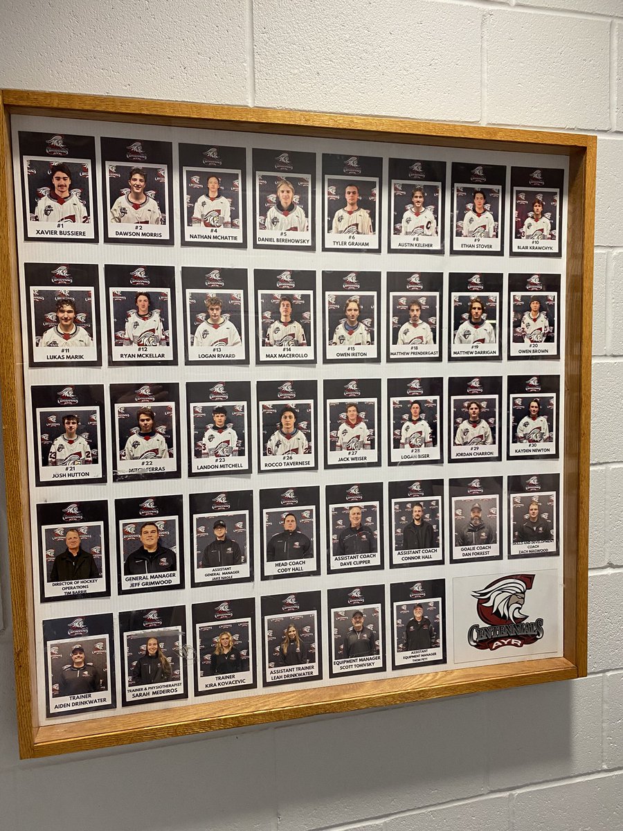 Ayr Centennials Alumni (@4_cens) on Twitter photo Put a face to the name!
When you come to our <a href="/AyrCentennials/">Ayr Centennials</a> games , check out our team board to see all the players , coaches , trainers and equipment managers for our Cens .
#lineup #centennials #juniorhockey #ayr
<a href="/GOJHL/">GOJHL</a> <a href="/519sportsonline/">519 Sports Online</a> <a href="/JonathanMDixon/">Jon Dixon</a> <a href="/jennycharron17/">Jenn Charron</a> Put a face to the name!
When you come to our <a href="/AyrCentennials/">Ayr Centennials</a> games , check out our team board to see all the players , coaches , trainers and equipment managers for our Cens .
#lineup #centennials #juniorhockey #ayr
<a href="/GOJHL/">GOJHL</a> <a href="/519sportsonline/">519 Sports Online</a> <a href="/JonathanMDixon/">Jon Dixon</a> <a href="/jennycharron17/">Jenn Charron</a>