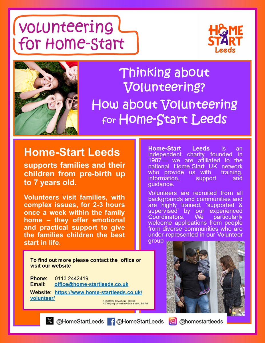 #Volunteers
Hello #Leeds are you looking to Volunteer?
Then pls see our website home-startleeds.co.uk/volunteer/ we are currently recruiting Volunteers who can attend 'Induction' after Easter
For more info give us a call or fill in our Application Form on our webpage
Speak soon 😎😎😎