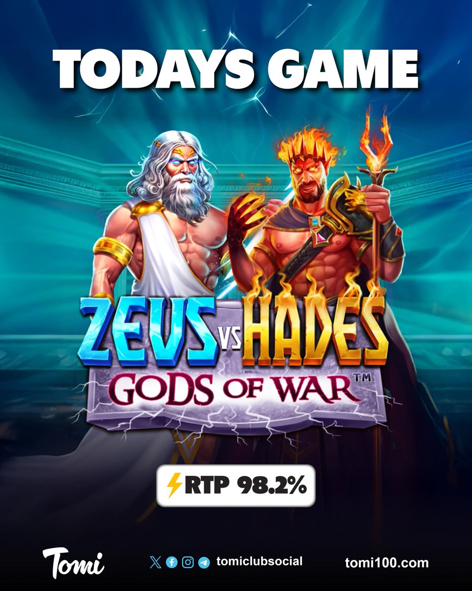 tomiclubsocial's tweet image. ⚡🔥 Today’s Game: ZEUS VS HADES - GODS OF WAR 🔥⚡

Step into the battlefield of gods! ⚔️⚡ With an RTP of 98.2%, this epic clash brings you thrilling chances to win big! 💰🎰

💡 Will you side with Zeus or Hades? Play now and find out! ⚡🔥🍀

#ZeusvsHades #GodsofWar