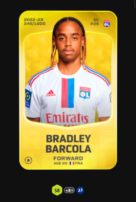 #Sorare "Limited Bradley Barcola" GIVEAWAY!                                         

I Will be giving away a Limited Bradley Barcola (Worth around 20+ euro) to one of my followers!

To Enter: Follow, Like &amp; Comment ur sorare username!               

Winner in 48-72 Hours!