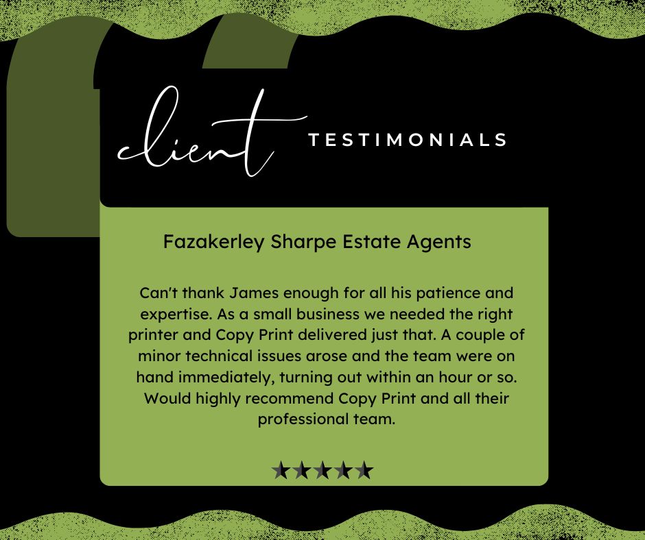 Real feedback, real results! 🌟 We're honoured to support our clients with reliable, top-quality printing solutions. Thank you for letting us be a part of your success! #ClientTestimonials #TrustedPrinting #CopyprintPromise