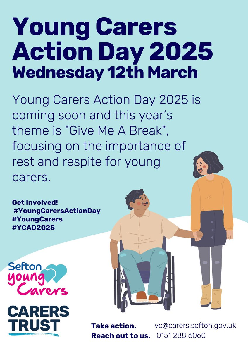 Our Sefton Young Carers service supports children and young people across Sefton, offering support they need to live full and varied lives alongside their caring roles. This year's #YCAD theme is #GiveMeABreak. For more info about Sefton Young Carers see buff.ly/40mU3kO