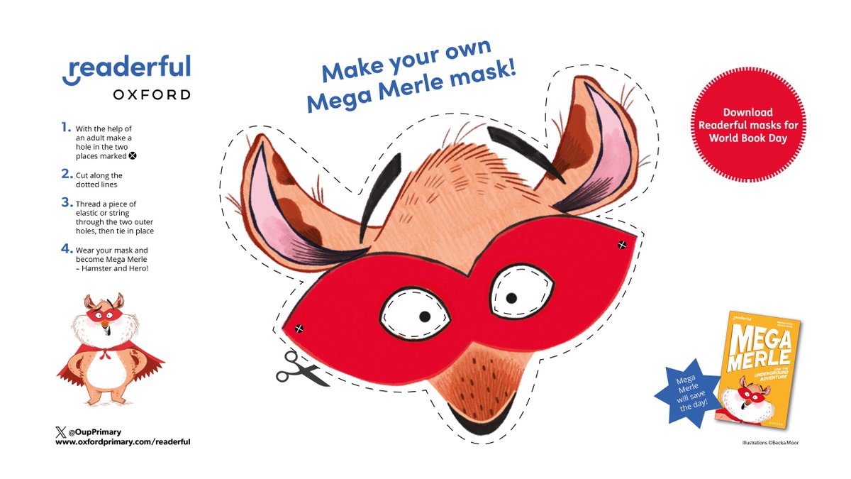 OUPPrimary's tweet image. Why not make a #Readerful mask to celebrate #WorldBookDayUK tomorrow?

Choose from three of our favourite #Readerful characters, Brave the snow fox, Mega Merle or the Enormous Pineapple!
👉 ow.ly/I0xi50QMpCv

 #WorldBookDay2025 @WorldBookDayUK @ajkecojevic @FinlaysonPalmer