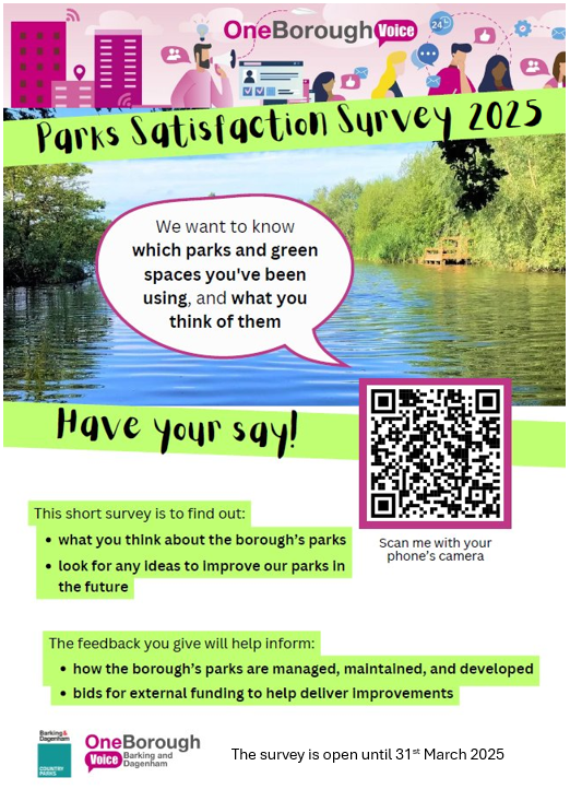 Barking & Dagenham Park Rangers (@bdparkrangers) on Twitter photo Have your say! We want to know which #LBBDParks you use & what you think of them.🌳🦋 The #Parks Satisfaction #Survey 2025 is open until 31st March. 🐝🦆 Check it out here: oneboroughvoice.lbbd.gov.uk/parks-satisfac… <a href="/lbbdcouncil/">Barking and Dagenham Council</a> Have your say! We want to know which #LBBDParks you use & what you think of them.🌳🦋 The #Parks Satisfaction #Survey 2025 is open until 31st March. 🐝🦆 Check it out here: oneboroughvoice.lbbd.gov.uk/parks-satisfac… <a href="/lbbdcouncil/">Barking and Dagenham Council</a>