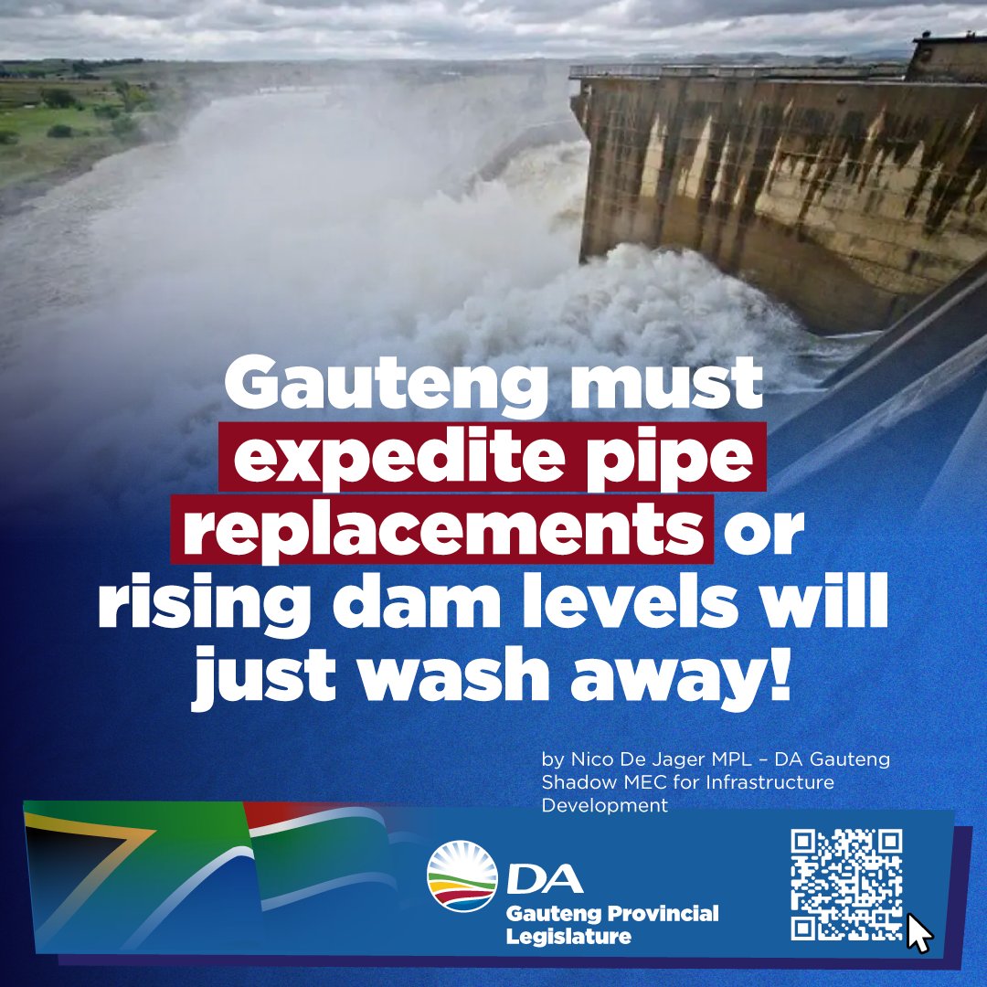 🚨 WATER WASTE CRISIS: GAUTENG RESIDENTS PAY THE PRICE! 💧⚠️
Despite the Vaal Dam reaching 97.73% capacity, water shortages persist due to crumbling infrastructure and massive leaks. 
#DA_GPL #FixOurPipes #WaterCrisis <a href="/NicoDeJager64/">Nico De Jager</a>

Read more: ow.ly/wTRF50VaOBf