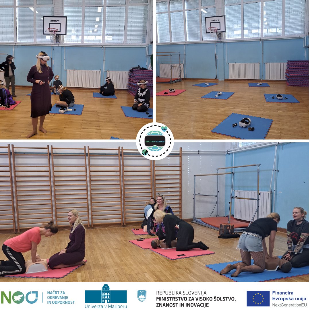 At the Dušan Flis Hoče Primary School, we held a training session on basic resuscitation procedures for staff. Among other things, the participants tried out the videos in virtual reality headset. #univerzavmariboru #NOO #NextGenerationEU #EUsredstva #MVZI #InTECHiE #inotehzdrav