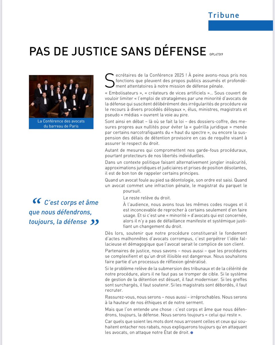 Pas de justice sans défense. Tribune publiée le 18 février dans la Gazette du Palais.