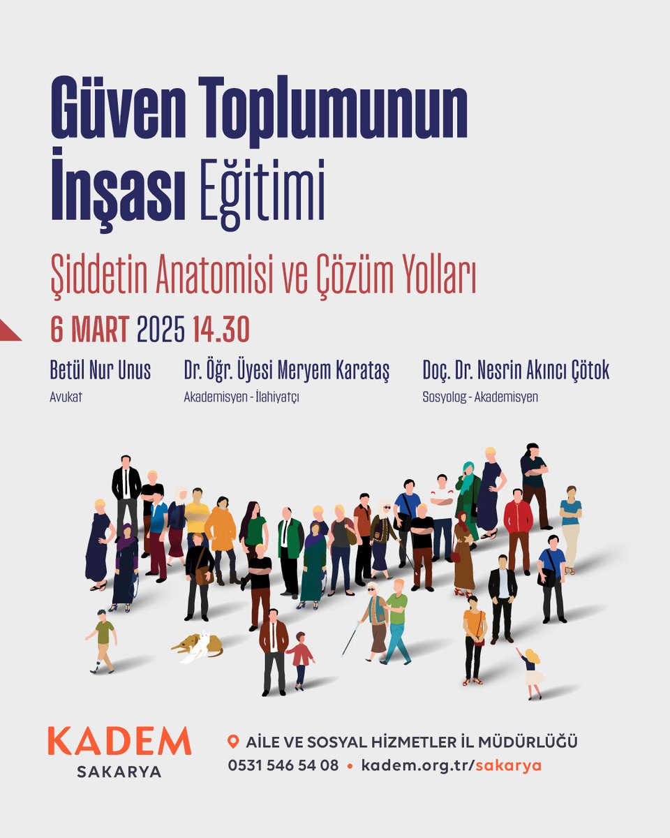 Şiddetin açığa çıkmasına sebep olan faktörleri, şiddet türlerini ve önleme yollarını konuşacağımız bu eğitimde, hep birlikte daha güvenli bir toplum için çözüm önerilerini ele alacağız.

📍 Yarın, Aile ve Sosyal Hizmetler İl Müdürlüğü'nde buluşuyoruz!

<a href="/SakaryaAshim/">Sakarya Aile ve Sosyal Hizmetler İl Müdürlüğü.</a>