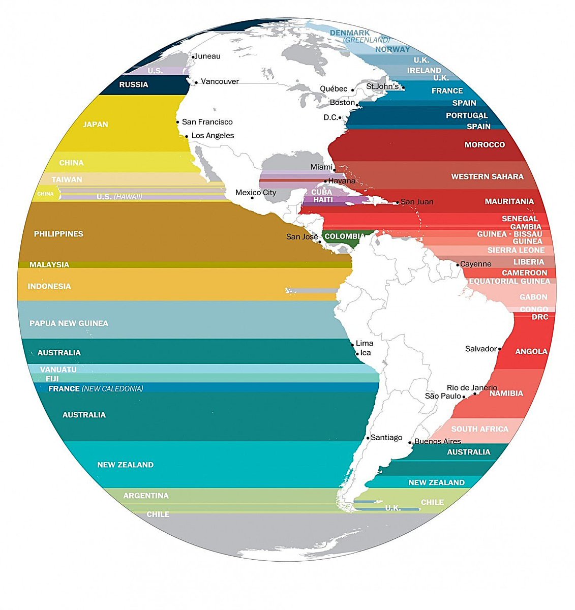 amazingmap's tweet image. Which Country Lies Directly Across the Ocean?
