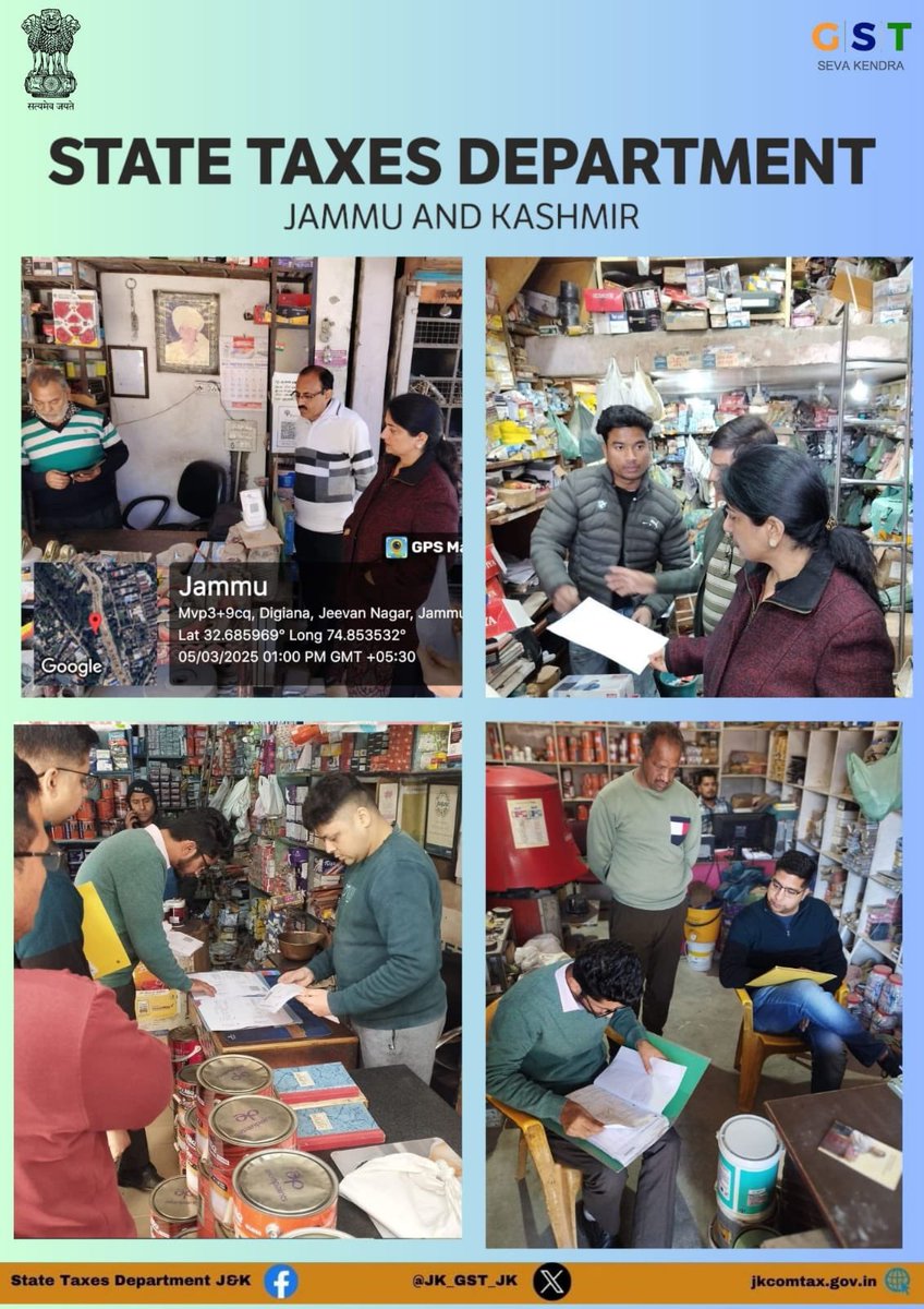 J&K State Taxes Department (@jk_gst_jk) on Twitter photo Enforcement Teams under the guidance of Commissioner State Taxes, PK Bhat, JKAS, and Additional Commissioner of State Taxes Department, Jammu <a href="/Hinamrita1974/">Namrita Dogra</a> conducted inspections in Jammu and Udhampur district to check sales suppression and other GST violations. Enforcement Teams under the guidance of Commissioner State Taxes, PK Bhat, JKAS, and Additional Commissioner of State Taxes Department, Jammu <a href="/Hinamrita1974/">Namrita Dogra</a> conducted inspections in Jammu and Udhampur district to check sales suppression and other GST violations.