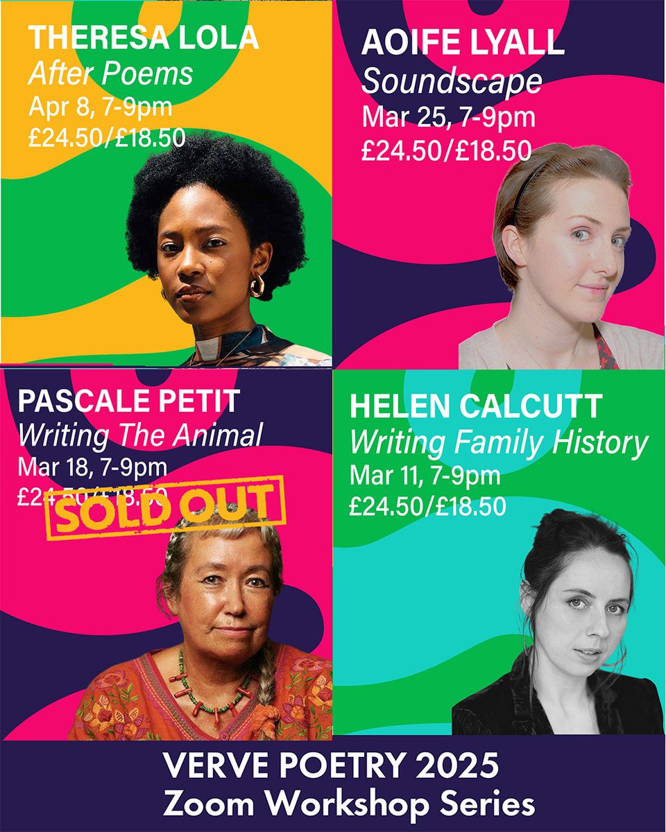Verve Poetry Festival (@vervepoetryfest) on Twitter photo Our Zoom workshops with <a href="/pascalepoet/">Pascale Petit FRSLš
š³š¦š³š</a> <a href="/marjorielotfi/">Marjorie Lotfi</a> #RichardScott & <a href="/VKennefick/">Dr Victoria Kennefick (She/Her)š</a> have sold out but there are some spaces on sessions with wonderful poets <a href="/theresa_lola/">Theresa Lola</a> <a href="/PoetLyall/">Aoife Lyall</a> <a href="/HelenCalcutt/">Helen Calcutt</a> and many more. Check them out tinyurl.com/4m9vvhh2 Our Zoom workshops with <a href="/pascalepoet/">Pascale Petit FRSLš
š³š¦š³š</a> <a href="/marjorielotfi/">Marjorie Lotfi</a> #RichardScott & <a href="/VKennefick/">Dr Victoria Kennefick (She/Her)š</a> have sold out but there are some spaces on sessions with wonderful poets <a href="/theresa_lola/">Theresa Lola</a> <a href="/PoetLyall/">Aoife Lyall</a> <a href="/HelenCalcutt/">Helen Calcutt</a> and many more. Check them out tinyurl.com/4m9vvhh2