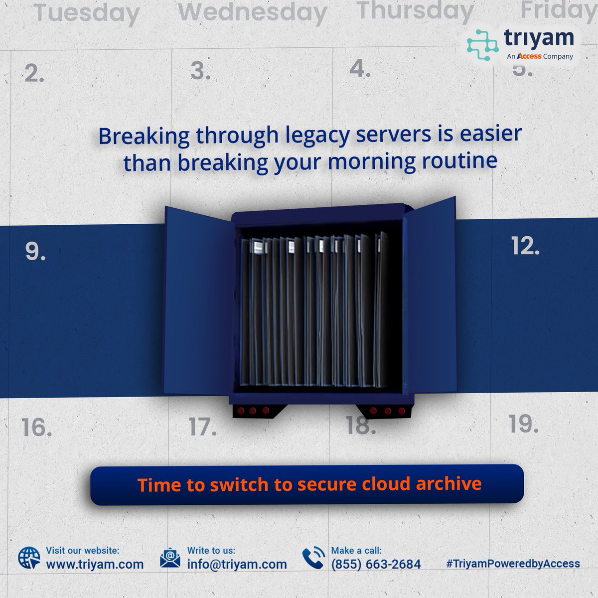 TriyamInc's tweet image. Is Your Legacy System a Sitting Duck?

With Triyam’s secure cloud archive 'Fovea', you get ironclad security, seamless access, and compliance-ready storage without the headaches of obsolete systems.

Get in touch with us at triyam.com/contact-us/

#Fovea #TriyamPoweredbyAccess